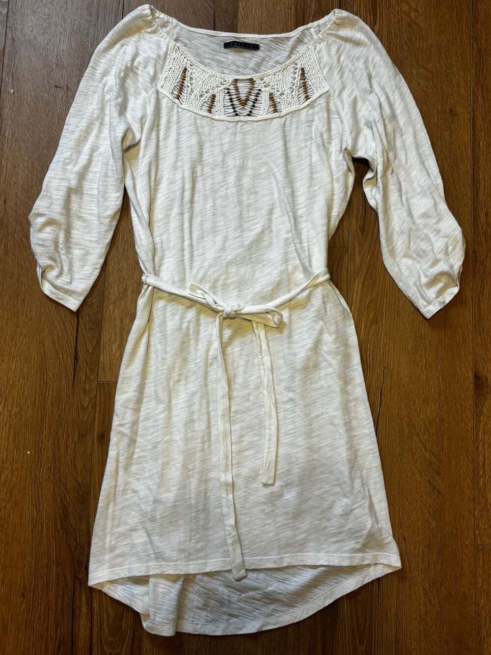 Velvet by Graham & Spencer White Cotton Beaded Trim Bohemian Dress Size M